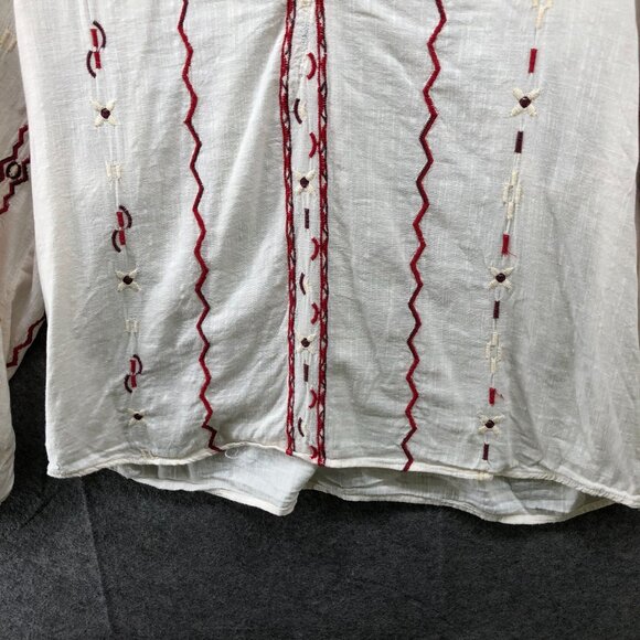 Zara Embroidered Blouse Womens XS Ivory Red Long Sleeve Boho Split Neck - Picture 4 of 8